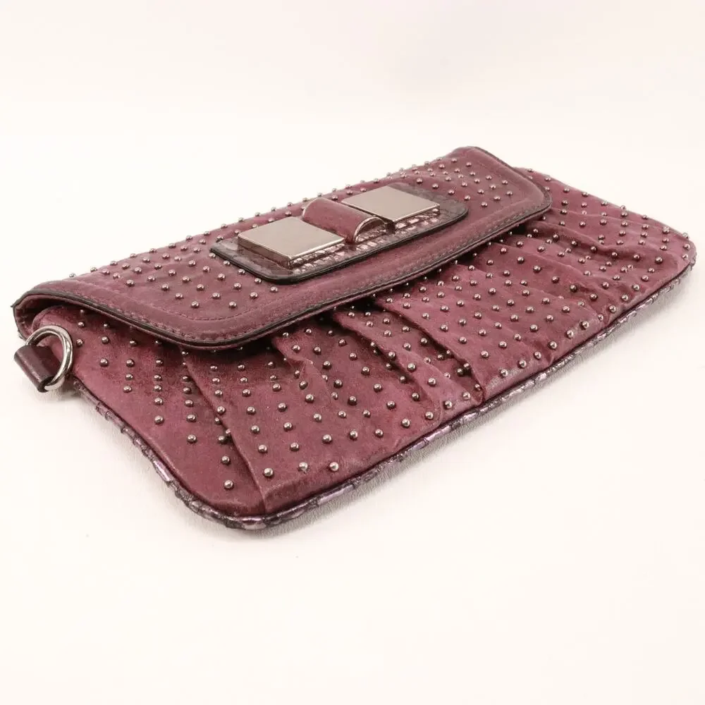 Guess Clutch Handbag Women Small Sangria Red Pewter Studded Purse Pouch Bag